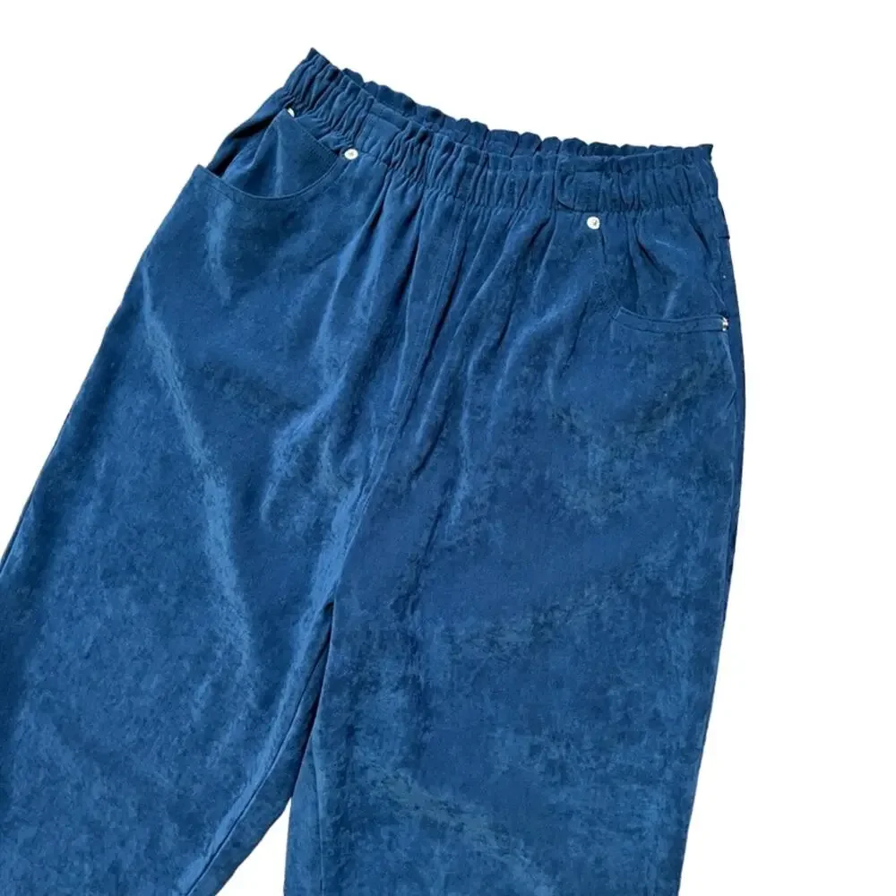 VTG DENIM & CO High Rise Tapered Paper Bag Waist Microsuede Pants in Blue SZ 8